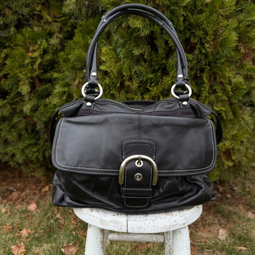 Coach Soho Large Black Leather Handbag with Oversize Buckle